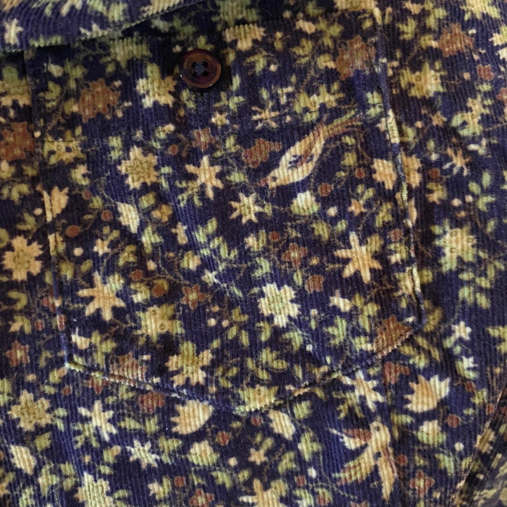 L.L. Bean Floral Bird Cotton Corduroy Button Down Shirt cottagecore Boho - Picture 4 of 7
